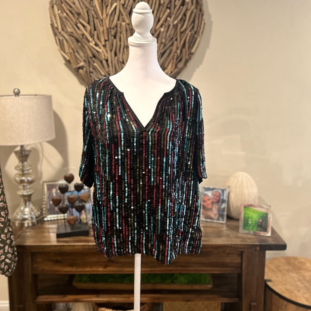 Velvet By Graham & Spencer Sequin Top, Size Large. Nwot